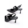 İNF-260 Siyah Günlük Arkası Açık Baret Tokalı Topuklu Bayan Ayakkabı