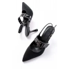 İNF-260 Siyah Simli Günlük Arkası Açık Baret Tokalı Topuklu Bayan Ayakkabı
