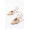 İNF-40451 Bej Kırışık Rugan Günlük Arkası Açık Topuklu Bayan Ayakkabı