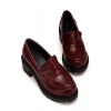 K-706 Bordo Kırışık Rugan Yüksek Tabanlı Loafer Ayakkabı