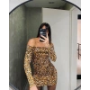 Kadın adonna endil Yaka Leopar Desen ini Elbise