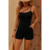Kadın Asimetrik Askılı Mini Kaşkorse Bodycon Tulum