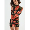 Kadın Balıkçı Yaka Gül Baskılı Fırsat ürün Mini Elbise