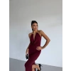 Kadın Boyun Aksesuarlı Halter Yaka axi Boy andy Kumaş Elbise