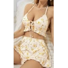 Kadın Çiçekli Ekru Askılı Şortlu Pijama Takım 5017