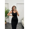 Kadın çift Yırtmaç Detaylı ıfır Kol Midi Boy Elbise