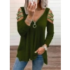 Kadın Haki Kolları Taş Işlemeli Uzun Kol Fermuarlı Viskon Bluz