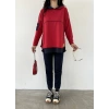 Kadın Kırmızı Kapşonlu Etek Ucu Detay Arma Ters Dikiş Gorunumlu Ikili Takım