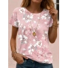 Kadın Kısa Kollu Bisiklet Yaka çiçek Desenli Viskon Bluz