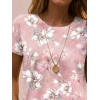 Kadın Kısa Kollu Bisiklet Yaka çiçek Desenli Viskon Bluz