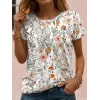 Kadın Kısa Kollu Bisiklet Yaka çiçek Desenli Viskon Bluz