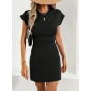 Kadın Kısa Kollu Bisiklet Yaka Yanlardan Büzgülü Kısa Janjan Krep Elbise