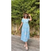 Kadın Kısa Kollu çiçek Baskı Midi Boy Süprem Elbise