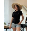 Kadın Kısa Kollu Degaje Yaka Düğme Detay Viskon Bluz