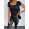 Kadın Kısa Kollu Kare Yaka Basic Kaşkorse Bluz