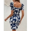 Kadın Kısa Kollu Kruvaze Yakalı çiçek Baskılı Süprem Elbise