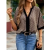 Kadın Kısa Kollu önden şerit Detaylı Desenli Sandy Bluz