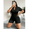 Kadın Kısa Kollu önü Fermuarlı Bodycon Dalgıç Tulum