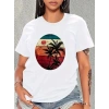 Kadın Kısa Kollu Palmiye Baskılı Viskon Tshirt