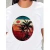 Kadın Kısa Kollu Palmiye Baskılı Viskon Tshirt