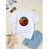 Kadın Kısa Kollu Palmiye Baskılı Viskon Tshirt