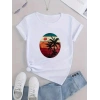 Kadın Kısa Kollu Palmiye Baskılı Viskon Tshirt