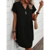 Kadın Kısa Kollu V Yakalı Düğmeli Müslim Kısa Elbise