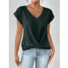 Kadın Kısa Kollu V Yakalı önden çapraz Geçmeli Detay Viskon Bluz