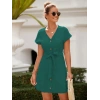 Kadın Kısa Kollu V Yakalı önden Düğmeli Belden Kuşaklı Cepli Sofya Elbise