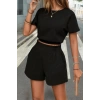 Kadın Kısa Kollu Yuvarlak Yakalı Ithal Keten Bluz Ve Short Ikili Takım