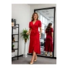 Kadın Kruvaze Yaka idi Boy Kuşaklı Krep Elbise 120 Cm