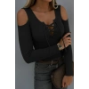 Kadın Omuzlardan Açık Uzun Kollu Bağcıklı Kaşkorse Bluz