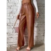 Kadın önden Fermuarlı Cepli Geniş Kesim Lame Deri Pantolon