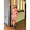 Kadın Sıfır Kollu Bisiklet Yakalı Fırfırlı Desenli Sofya Elbise
