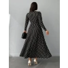 Kadın Siyah Tam Boy Beyaz Puantiyeli Elbise