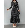 Kadın Siyah Tam Boy Beyaz Puantiyeli Elbise