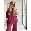 Kadın Tek Omuzdan Açık Geniş Kesim Viskon Iki Iplik Bluz Ve Pantolon Ikili Takım