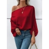 Kadın Tek Omuzu Açık Uzun Kollu Salaş Sandy Bluz