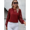 Kadın Uzun Dantel Kollu Yuvarlak Yakalı Sandy Bluz