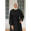 Kadın Uzun Kol Bisiklet Yaka Belden Bağlamalı Elbise
