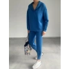 Kadın Uzun Kol V Yaka Kapüşon Detay weat Ve Yüksel Bel Eşofman Ikili Takım