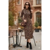 Kadın Uzun Kollu Balıkçı Yaka eopar Desenli idi Boy Elbise