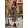 Kadın Uzun Kollu Balıkçı Yaka Leopar Desenli idi Boy Elbise
