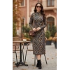 Kadın Uzun Kollu Balıkçı Yaka Leopar Desenli idi Boy Elbise