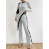 Kadın Uzun Kollu Bisiklet Yaka Asimetrik Kesim Bluz şardonlu Kaşkorse Bluz Ve Pantolon Ikili Takım