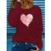 Kadın Uzun Kollu Bisiklet Yaka Kalp Desenli Viskon Bluz