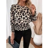 Kadın Uzun Kollu Bisiklet Yaka Leopar Desenli Modal Bluz
