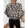 Kadın Uzun Kollu Bisiklet Yaka Leopar Desenli Modal Bluz