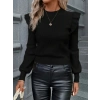 Kadın Uzun Kollu Bisiklet Yaka Omuzları Fırfırlı Triko Bluz
