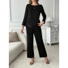 Kadın Uzun Kollu Bisiklet Yaka Pulpayetli Viskon Iki Iplik Bluz Ve Pantolon Ikili Takım